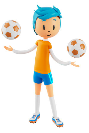 3d boy cartoon character in action with clipping path. 3d illustrator. sport activity. exercise fitness. workout training lifestyle. man player. technology VR. gym outdoor. cyberspace object concept.の写真素材