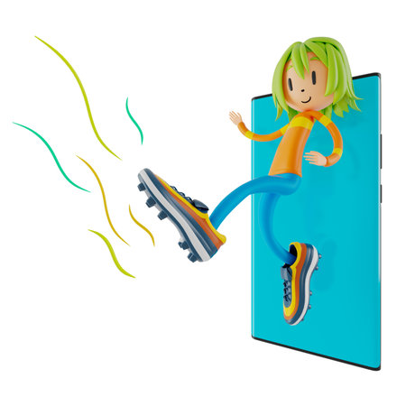 person cartoon character boy and girl with sports objects. 3d illustration. fitness activity action. man in a sports game. healthy concept. 3d ball. exercise action.smartphone smartwatch design.の写真素材