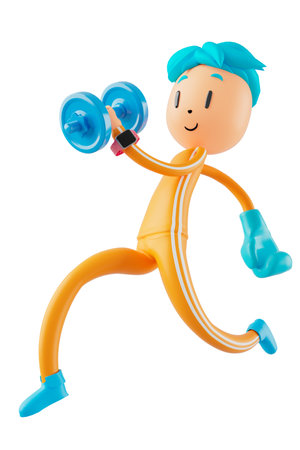 person cartoon character boy and girl with sports objects. 3d illustration. fitness activity action. man in a sports game. healthy concept. 3d ball. exercise action.smartphone smartwatch design.の写真素材