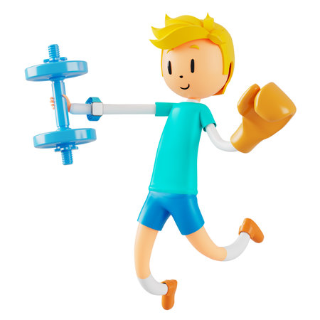 person cartoon character boy and girl with sports objects. 3d illustration. fitness activity action. man in a sports game. healthy concept. 3d ball. exercise action.smartphone smartwatch design.の写真素材