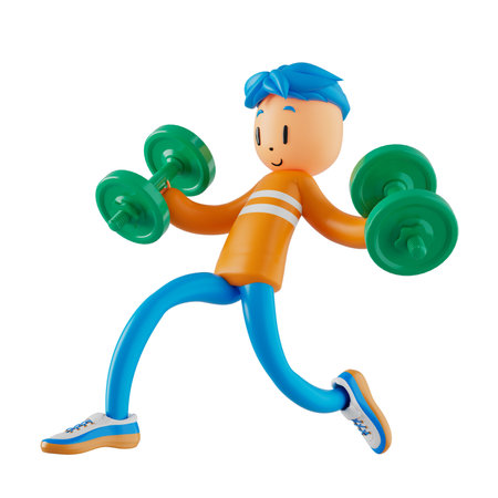 person cartoon character boy and girl with sports objects. 3d illustration. fitness activity action. man in a sports game. healthy concept. 3d ball. exercise action.smartphone smartwatch design.の写真素材