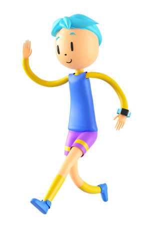 3d boy cartoon character in action with clipping path. 3d illustrator. sport activity. exercise fitness. workout training lifestyle. man player. technology VR. gym outdoor. cyberspace object concept.の写真素材