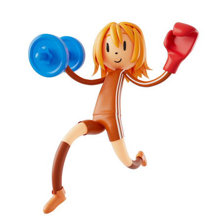 3d boy cartoon character in action with clipping path. 3d illustrator. sport activity. exercise fitness. workout training lifestyle. man player. technology VR. gym outdoor. cyberspace object concept.の写真素材