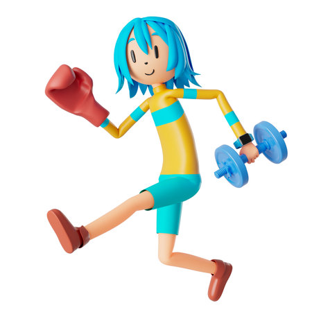 person cartoon character boy and girl with sports objects. 3d illustration. fitness activity action. man in a sports game. healthy concept. 3d ball. exercise action.smartphone smartwatch design.の写真素材