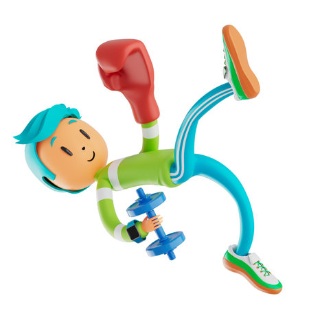 person cartoon character boy and girl with sports objects. 3d illustration. fitness activity action. man in a sports game. healthy concept. 3d ball. exercise action.smartphone smartwatch design.の写真素材