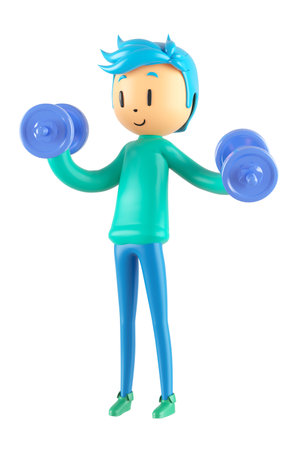 3d boy cartoon character in action with clipping path. 3d illustrator. sport activity. exercise fitness. workout training lifestyle. man player. technology VR. gym outdoor. cyberspace object concept.の写真素材