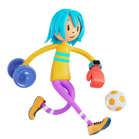 3d boy cartoon character in action with clipping path. 3d illustrator. sport activity. exercise fitness. workout training lifestyle. man player. technology VR. gym outdoor. cyberspace object concept.の写真素材