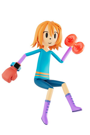 3d boy cartoon character in action with clipping path. 3d illustrator. sport activity. exercise fitness. workout training lifestyle. man player. technology VR. gym outdoor. cyberspace object concept.の写真素材
