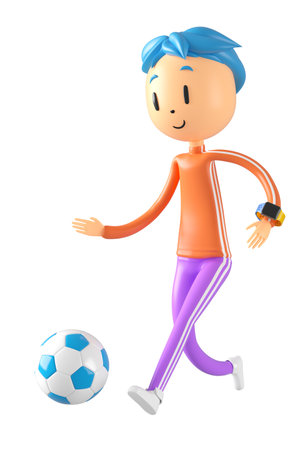 3d boy cartoon character in action with clipping path. 3d illustrator. sport activity. exercise fitness. workout training lifestyle. man player. technology VR. gym outdoor. cyberspace object concept.の写真素材