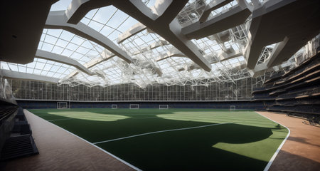 futuristic sports arena stadium.Ai generate illustrator. hi-tech architecture building dome. future hall technology background. competition sports program. abstract concept design. widescreen shot.の素材