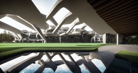 futuristic sports arena stadium.Ai generate illustrator. hi-tech architecture building dome. future hall technology background. competition sports program. abstract concept design. widescreen shot.の素材