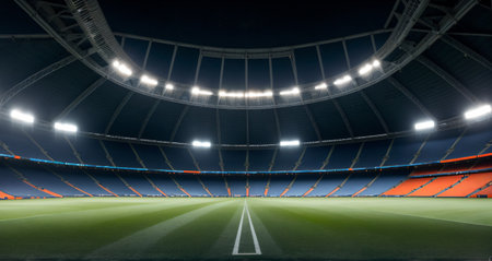 futuristic sports arena stadium.Ai generate illustrator. hi-tech architecture building dome. future hall technology background. competition sports program. abstract concept design. widescreen shot.の素材