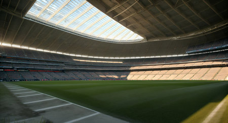 futuristic sports arena stadium.Ai generate illustrator. hi-tech architecture building dome. future hall technology background. competition sports program. abstract concept design. widescreen shot.の素材