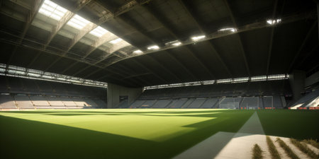 futuristic sports arena stadium.Ai generate illustrator. hi-tech architecture building dome. future hall technology background. competition sports program. abstract concept design. widescreen shot.の素材