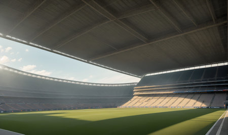 futuristic sports arena stadium.Ai generate illustrator. hi-tech architecture building dome. future hall technology background. competition sports program. abstract concept design. widescreen shot.の素材