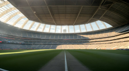 futuristic sports arena stadium.Ai generate illustrator. hi-tech architecture building dome. future hall technology background. competition sports program. abstract concept design. widescreen shot.の素材