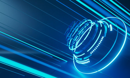 technology hitech 3d background. 3d illustration. futuristic backdrop design. abstract object element. future wallpaper symbol. copy space. digital graphic. communication network glowing. simple lightの写真素材