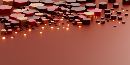 technology hitech 3d background. 3d illustration. futuristic backdrop design. abstract object element. future wallpaper symbol. copy space. digital graphic. communication network glowing. simple lightの写真素材