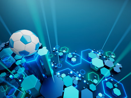 football ball 3d object. 3d illustration. graphic background element. sport abstract backdrop. soccer render design competition concept art. digital technology element beautiful lighting ground emptyの写真素材
