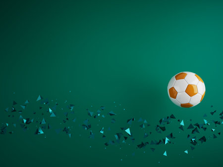 football ball 3d object. 3d illustration. graphic background element. sport abstract backdrop. soccer render design competition concept art. digital technology element beautiful lighting ground emptyの写真素材