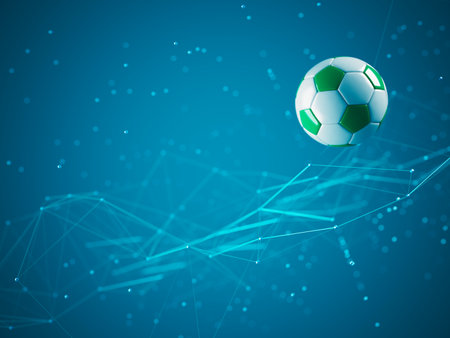 football ball 3d object. 3d illustration. graphic background element. sport abstract backdrop. soccer render design competition concept art. digital technology element beautiful lighting ground emptyの写真素材
