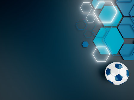 football ball 3d object. 3d illustration. graphic background element. sport abstract backdrop. soccer render design competition concept art. digital technology element beautiful lighting ground emptyの写真素材