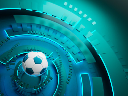 football ball 3d object. 3d illustration. graphic background element. sport abstract backdrop. soccer render design competition concept art. digital technology element beautiful lighting ground emptyの写真素材