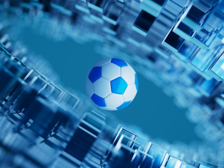 football ball 3d object. 3d illustration. graphic background element. sport abstract backdrop. soccer render design competition concept art. digital technology element beautiful lighting ground emptyの写真素材