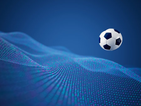 football ball 3d object. 3d illustration. graphic background element. sport abstract backdrop. soccer render design competition concept art. digital technology element beautiful lighting ground emptyの写真素材