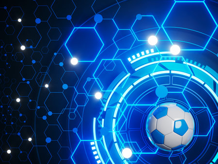 football ball 3d object. 3d illustration. graphic background element. sport abstract backdrop. soccer render design competition concept art. digital technology element beautiful lighting ground emptyの写真素材