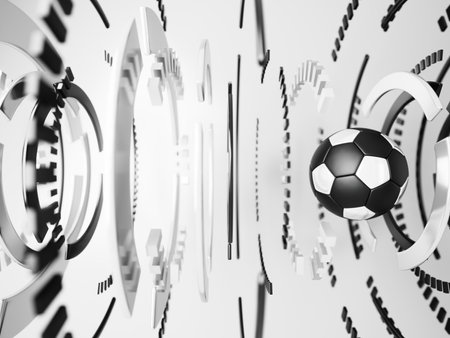 football ball 3d object. 3d illustration. graphic background element. sport abstract backdrop. soccer render design competition concept art. digital technology element beautiful lighting ground emptyの写真素材