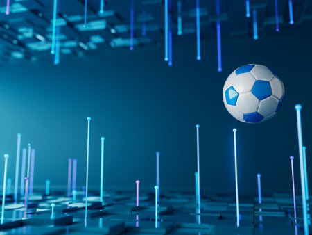 football ball 3d object. 3d illustration. graphic background element. sport abstract backdrop. soccer render design competition concept art. digital technology element beautiful lighting ground emptyの写真素材