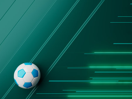 football ball 3d object. 3d illustration. graphic background element. sport abstract backdrop. soccer render design competition concept art. digital technology element beautiful lighting ground emptyの写真素材