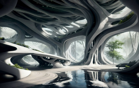 stadium sci-fi background futuristic. free from architecture exterior. AI generate image. future concept design. indoor metropolis environment.   cityscape metropolis. modern building landmark cyberの素材