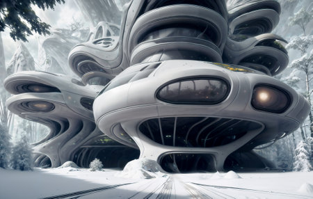 stadium sci-fi background futuristic. free from architecture exterior. AI generate image. future concept design. indoor metropolis environment.   cityscape metropolis. modern building landmark cyberの素材