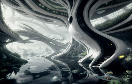 stadium sci-fi background futuristic. free from architecture exterior. AI generate image. future concept design. indoor metropolis environment.   cityscape metropolis. modern building landmark cyberの素材