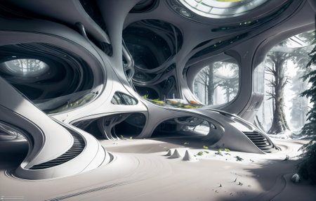 stadium sci-fi background futuristic. free from architecture exterior. AI generate image. future concept design. indoor metropolis environment.   cityscape metropolis. modern building landmark cyberの素材