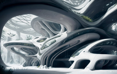 stadium sci-fi background futuristic. free from architecture exterior. AI generate image. future concept design. indoor metropolis environment.   cityscape metropolis. modern building landmark cyberの素材