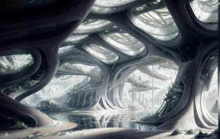 stadium sci-fi background futuristic. free from architecture exterior. AI generate image. future concept design. indoor metropolis environment.   cityscape metropolis. modern building landmark cyberの素材