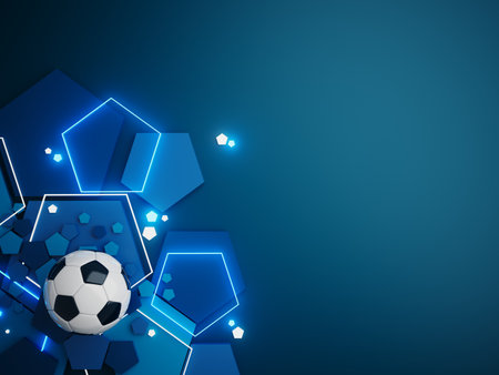 football ball 3d object. 3d illustration. graphic background element. sport abstract backdrop. soccer render design competition concept art. digital technology element beautiful lighting ground emptyの写真素材