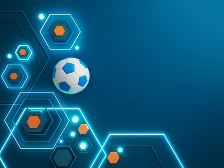 football ball 3d object. 3d illustration. graphic background element. sport abstract backdrop. soccer render design competition concept art. digital technology element beautiful lighting ground emptyの写真素材