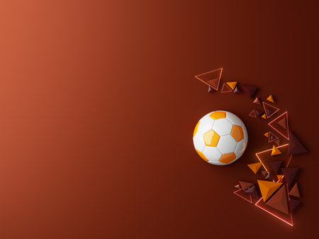 football ball 3d object. 3d illustration. graphic background element. sport abstract backdrop. soccer render design competition concept art. digital technology element beautiful lighting ground emptyの写真素材