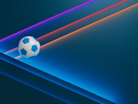 football ball 3d object. 3d illustration. graphic background element. sport abstract backdrop. soccer render design competition concept art. digital technology element beautiful lighting ground emptyの写真素材
