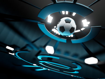 football ball 3d object. 3d illustration. graphic background element. sport abstract backdrop. soccer render design competition concept art. digital technology element beautiful lighting ground emptyの写真素材