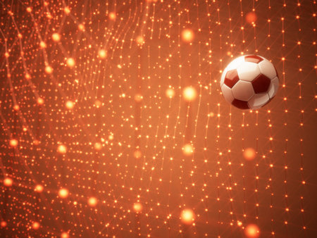 football ball 3d object. 3d illustration. graphic background element. sport abstract backdrop. soccer render design competition concept art. digital technology element beautiful lighting ground emptyの写真素材