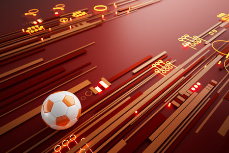 football ball 3d object. 3d illustration. graphic background element. sport abstract backdrop. soccer render design competition concept art. digital technology element beautiful lighting ground emptyの写真素材