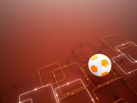 football ball 3d object. 3d illustration. graphic background element. sport abstract backdrop. soccer render design competition concept art. digital technology element beautiful lighting ground emptyの写真素材
