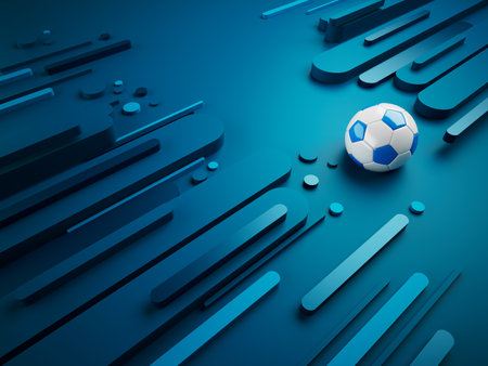 football ball 3d object. 3d illustration. graphic background element. sport abstract backdrop. soccer render design competition concept art. digital technology element beautiful lighting ground emptyの写真素材