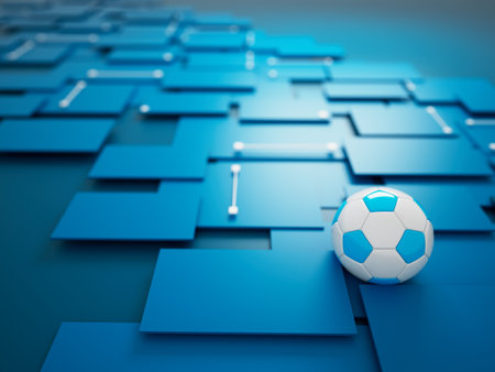 football ball 3d object. 3d illustration. graphic background element. sport abstract backdrop. soccer render design competition concept art. digital technology element beautiful lighting ground emptyの写真素材