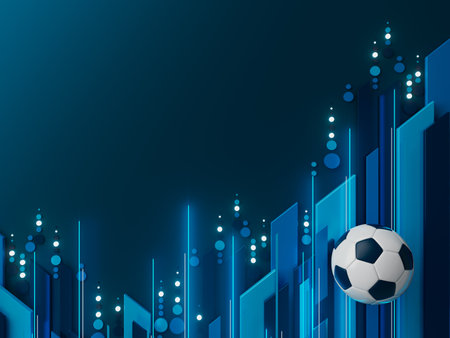 football ball 3d object. 3d illustration. graphic background element. sport abstract backdrop. soccer render design competition concept art. digital technology element beautiful lighting ground emptyの写真素材